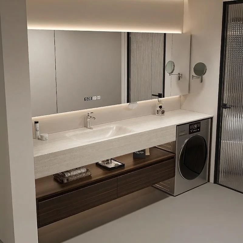 Premium Washing Machine Vanity Sintered Stone Hot Bending One-Piece Basin Bathroom Cabinet Combo Hand Wash Face Sink Furniture