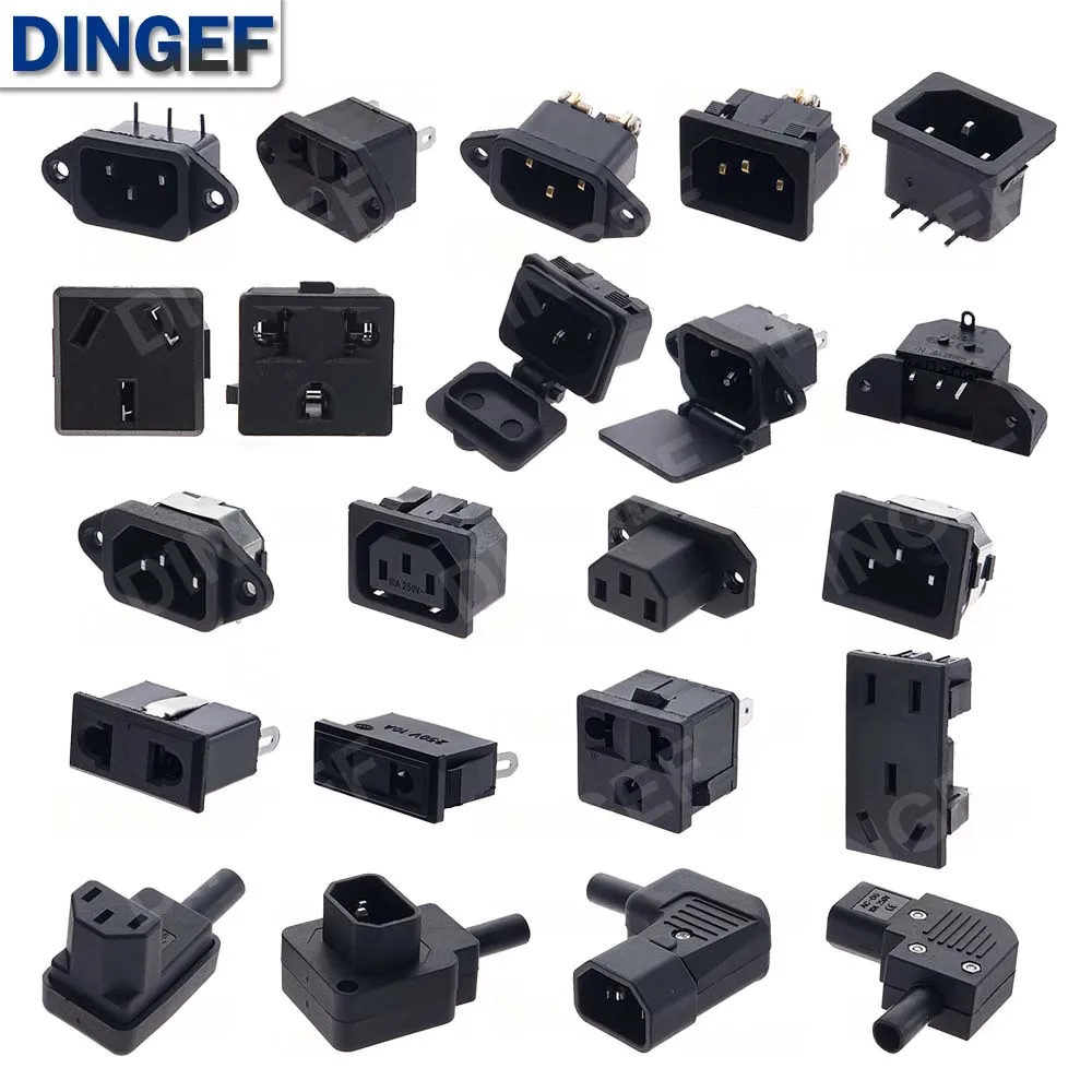 1PCS Pure Copper IEC320 C14 Electrical AC Power Plug Socket 2/3/4/6Pin Switch With Lamp Power Supply Cable Gauge Socket 10A 250V