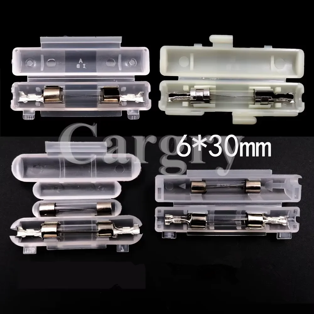 1 Set AC Assembly Flip Type Fuses Box Fuse Socket With Terminal 6x30mm 6*30mm White Double Glass Tube Fuse Holder