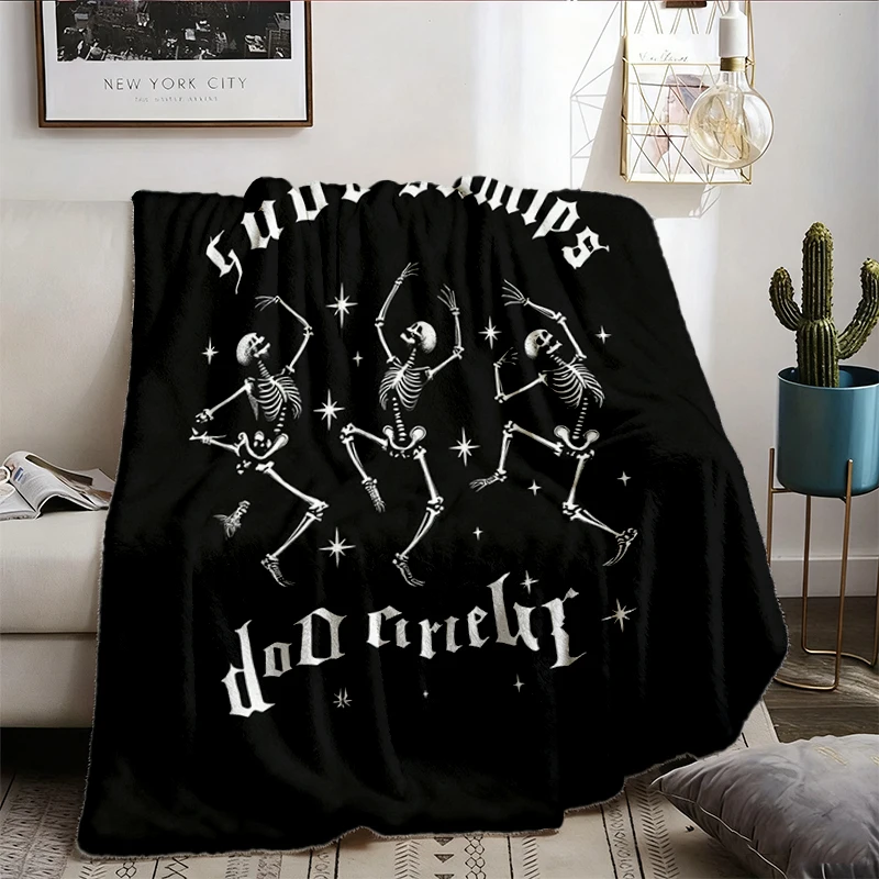 Quod Sumus Hoc Eritis Dancing Skeletons. Comfort Danse Macabre Gothic Flannel Blanket