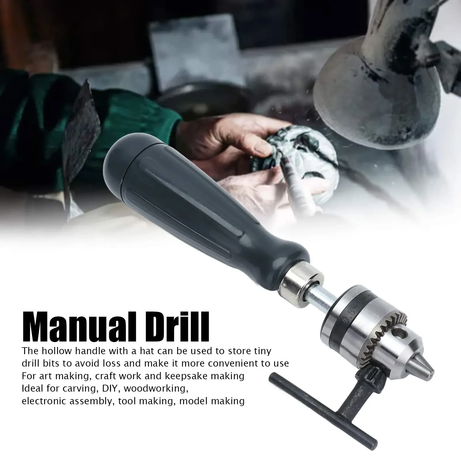 Carbon Steel Hand Drill Manual Crank Mini Drill With Chuck Key Bit For Wood Plastic Jewelry Resin Nut Crafting