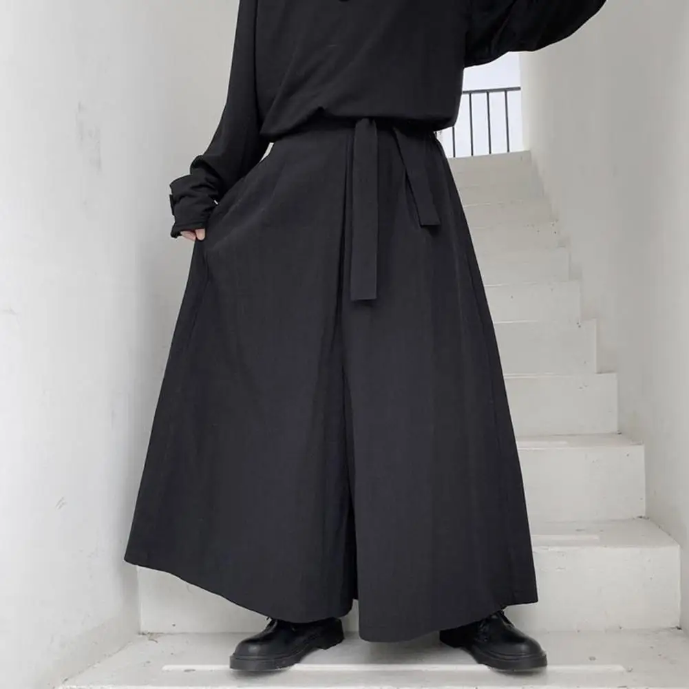 

Men Gothic Loose Cropped Hakama Pant Harajuku Kimono Samurai Wide Leg Pants Chinese Style Hanfu Tang Trousers Male Kendo Uniform