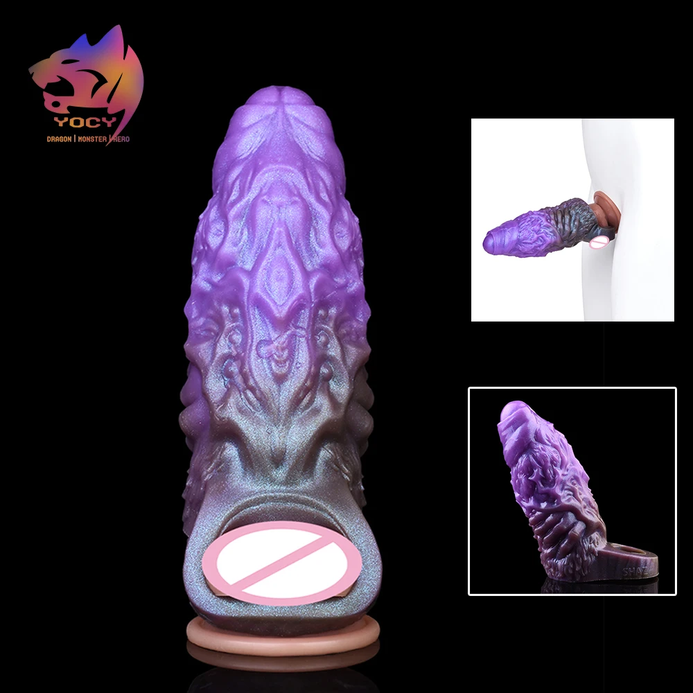 YOCY الوحش دسار غمد مع حامل ديك محسن سيليكون القضيب كم يمزح الجنس لعب للكبار الرجال تأخير القذف #1