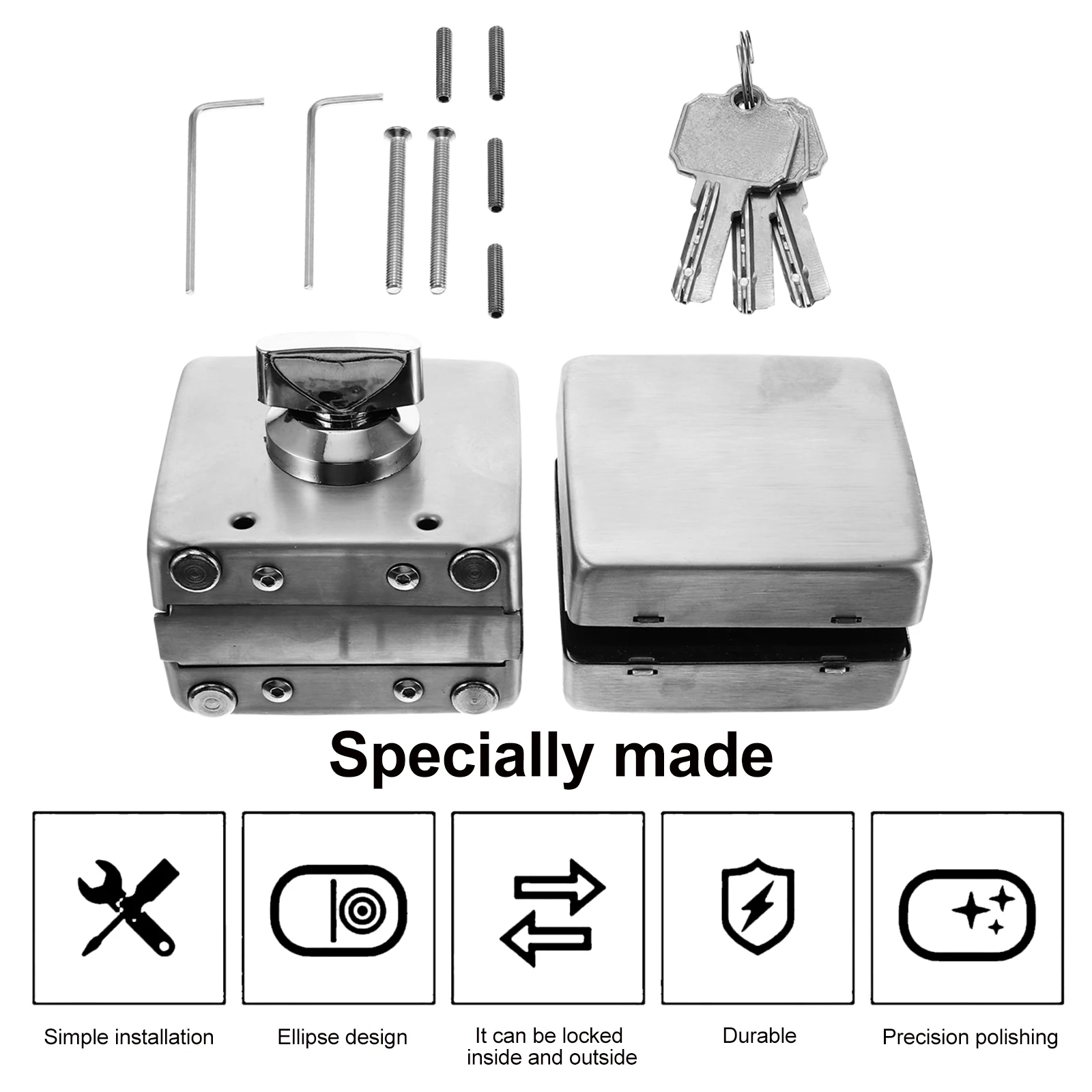 

Glass Door Lock Stainless Steel Gate Hasp Hinge Frameless Easy Install Anti Rust Durable Use Home Security Hardware