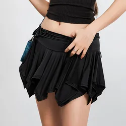 WPNAKS Women Gothic Punk Irregular Skirts Solid Color Drawstring Tie-Up Ruched Ruffles Mini Skirt Summer Fashion Short Skirts