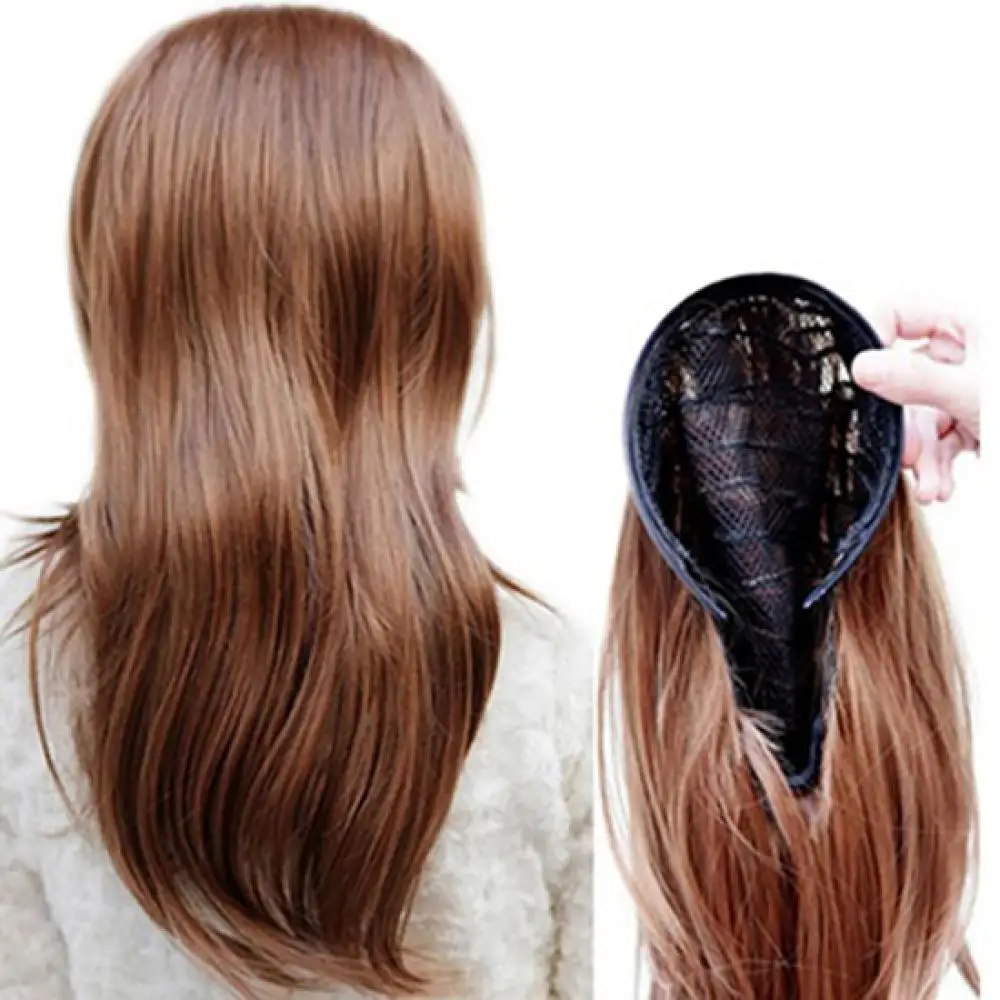 55-60cm Frauen stilvolle lockige gewellte Halbkopf Haarband Haar verlängerung Perücke synthetisch kein Clip unsichtbarer Draht schwarz blond ein Stück