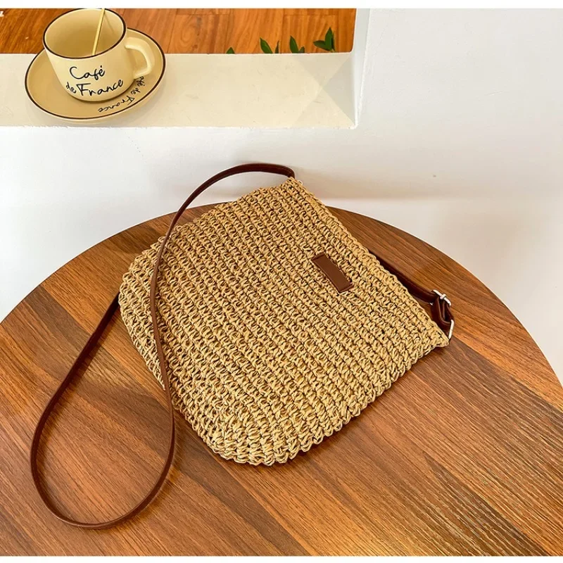 Zipper Straw Shoulder Bags Casual Soild Crossbody Bags for Women 2024 Fashion Summer Woven Bags Hot Sale Bolso Mujer