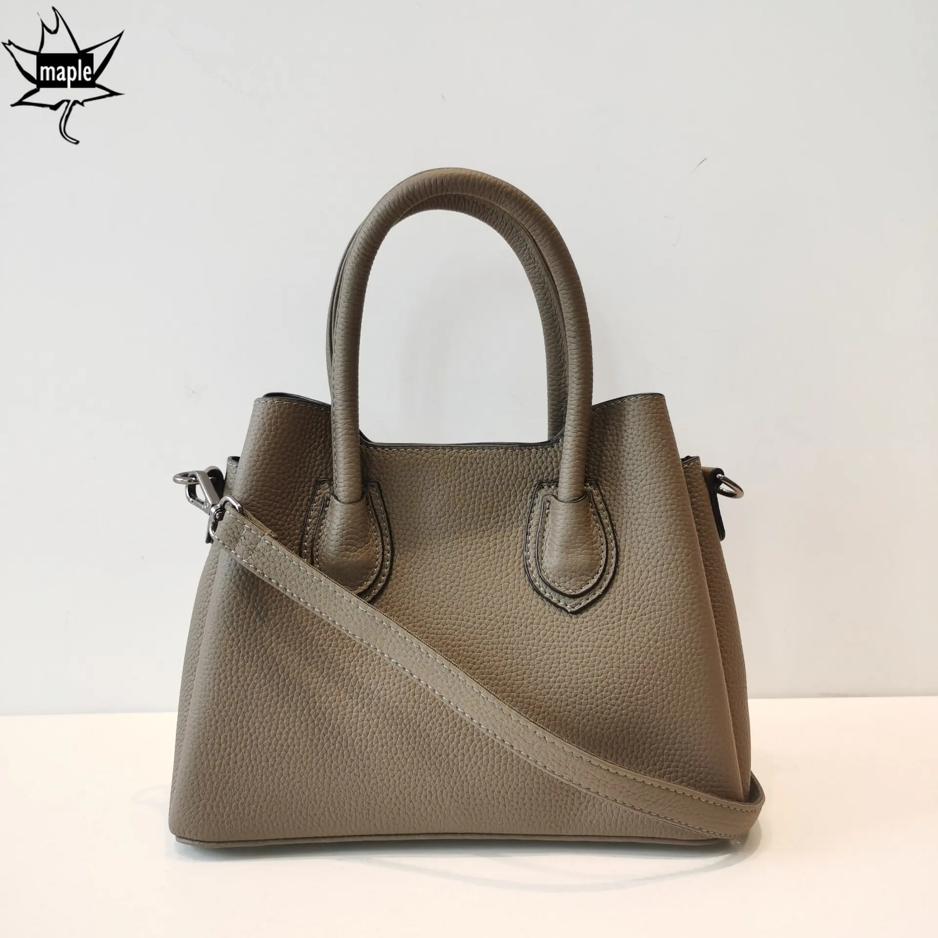 

Casual Style Solid Color Gray Tote Bag Full Grain Cow Leather Women Handbag Workplace Office Lady Shoulder Bag Big Capacity