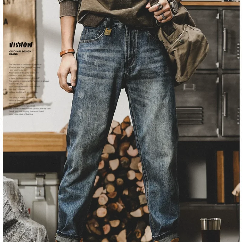 

American Vintage Made Old Wwater Wash Jeans Loose Straight Barrel Spring Autumn Men Casual Pants