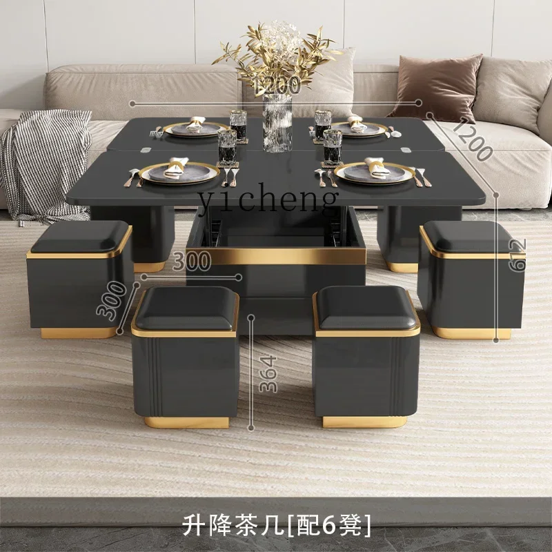

TQH folding coffee table multi-functional tea table household modern light luxury dining table can lift the living room dining