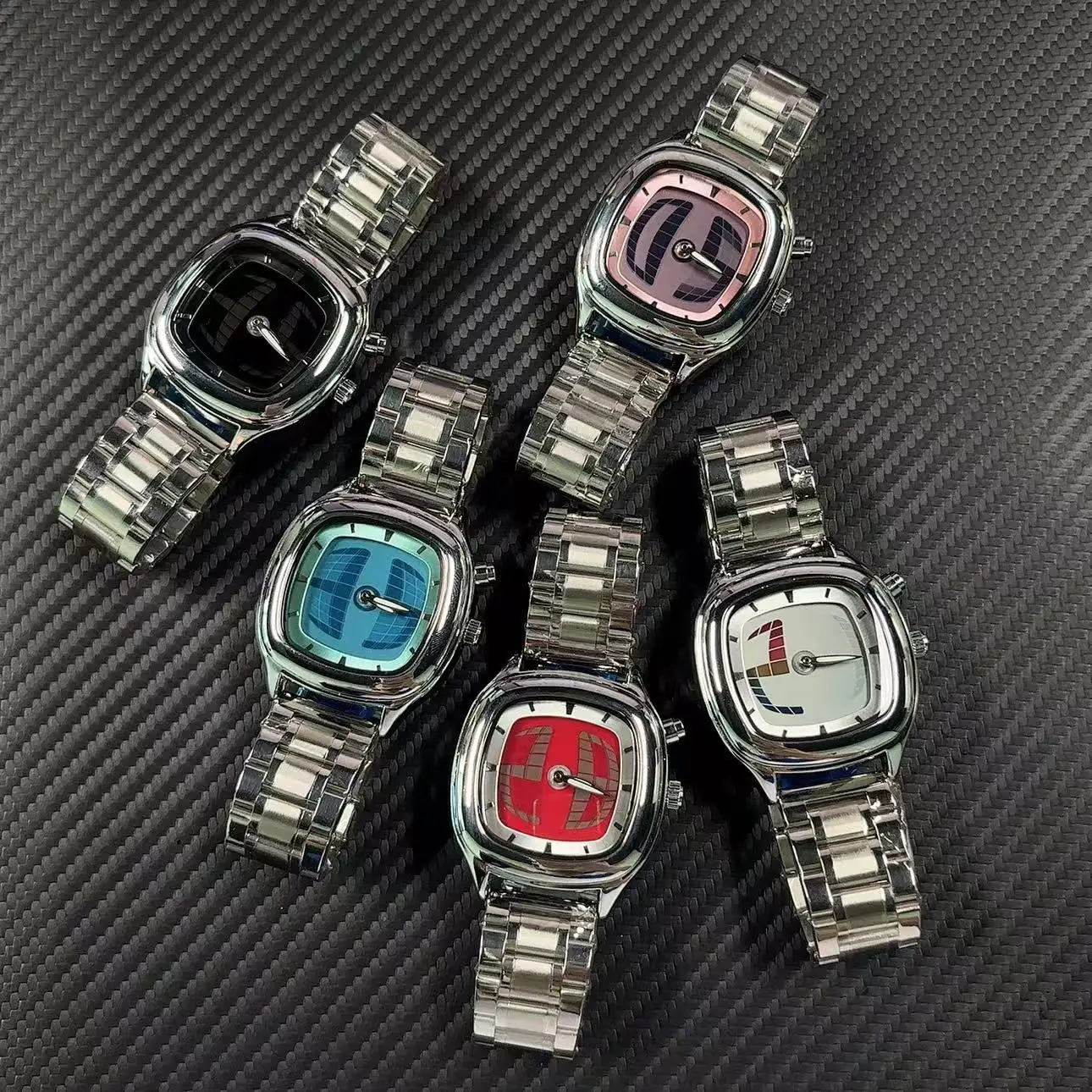 Rote Quarz-Uhr Farbige Quadratische Y2K-Zeiger Zahlen Dual-Display Stahl Personalisierbare Trendige Herrenuhren Business Dynamisches Design Uhr – Detail 15
