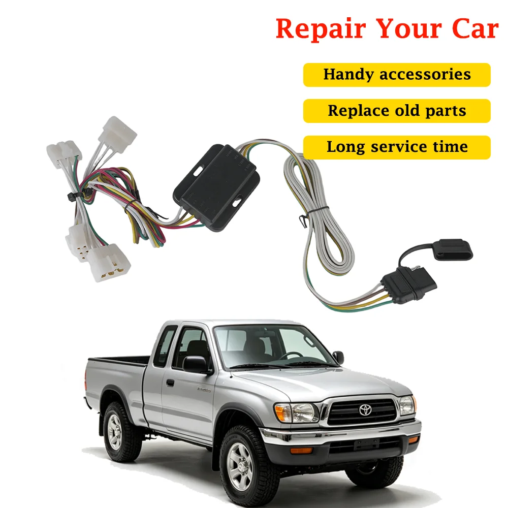 Trailer Tow Hitch Wiring Harness Kit For Toyota Tacoma 1995-2004 4‑Way Flat T‑Connector Plug‑and‑Play Trailer Wiring Adapter