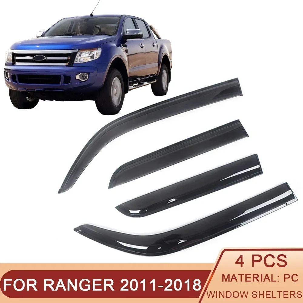 For Ford Ranger T6 SuperCrew 2011-2018 Ranger Wildtrak 2015-2022 Black Tinted Car Side Window Visor Guard Vent Rain Door Guard