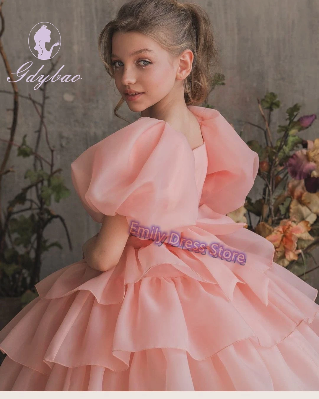 Pink Layered Flower Girl Dress For Wedding Puffy Knee Length Short Sleeves Kid Baby Birthday Party First Communion Ball Gowns