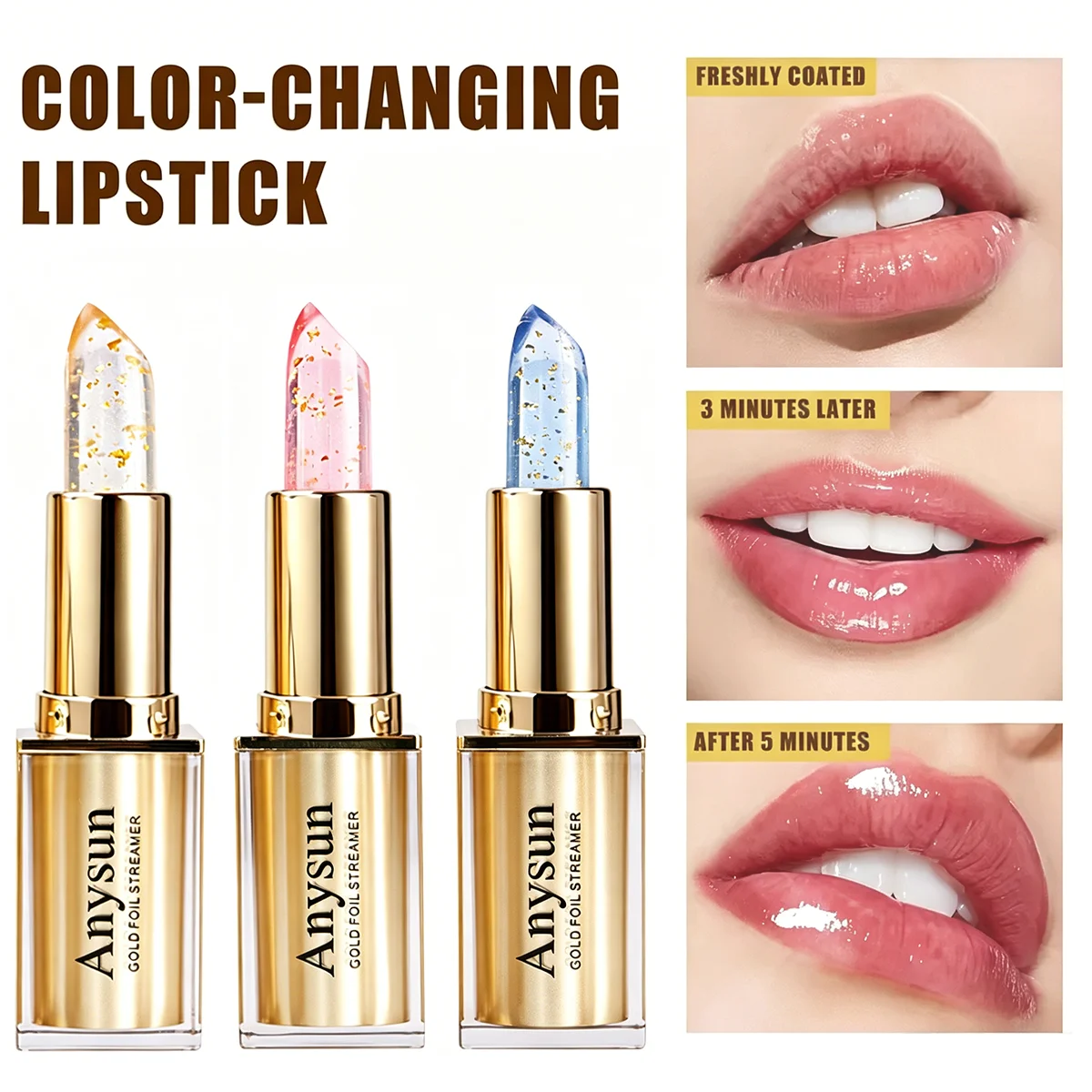 Anysun Gold Foil Temperature Change Color Lipstick For Moisturizing, Lasting, Light Lines, Water Glow, And Warmth