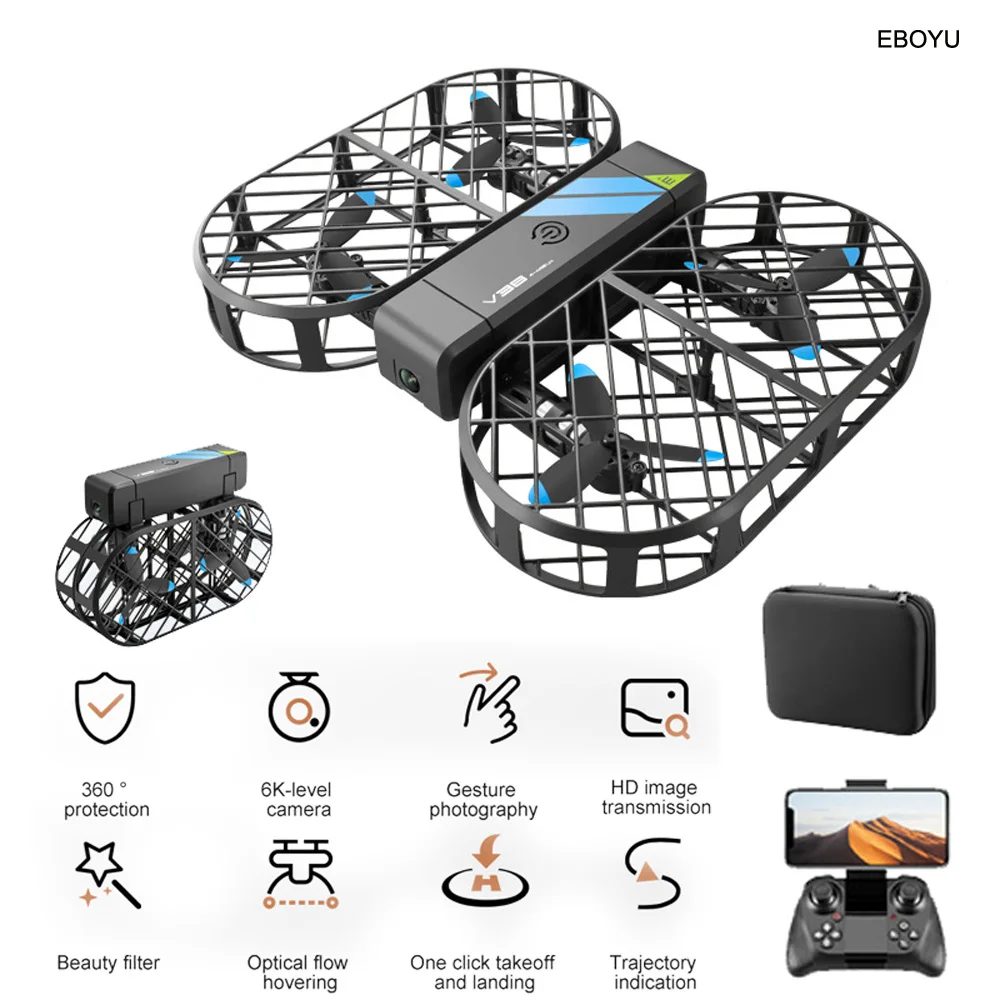 EBOYU V38 RC Drone 2.4G Wifi FPV 6K HD Camera Optical Flow 3D Flip Crashworthy Structure Altitude Hold Mini RC Quadcopter Toy