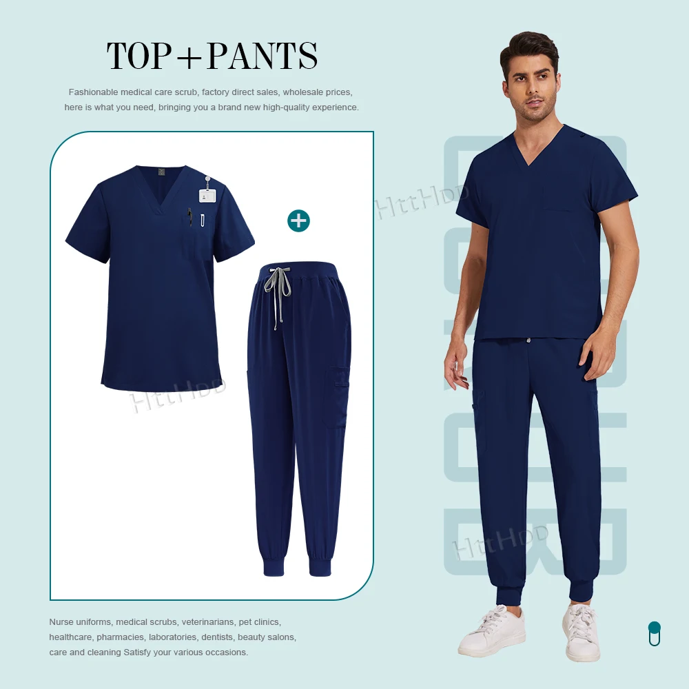 Peelings-Set für Herren, medizinische Uniformen, Stretch-Peeling-Oberteile mit Taschenhose, Krankenschwester-Uniform, Arzt-Operation, Overalls, Schönheitssalon, Arbeitskleidung – Detail 7