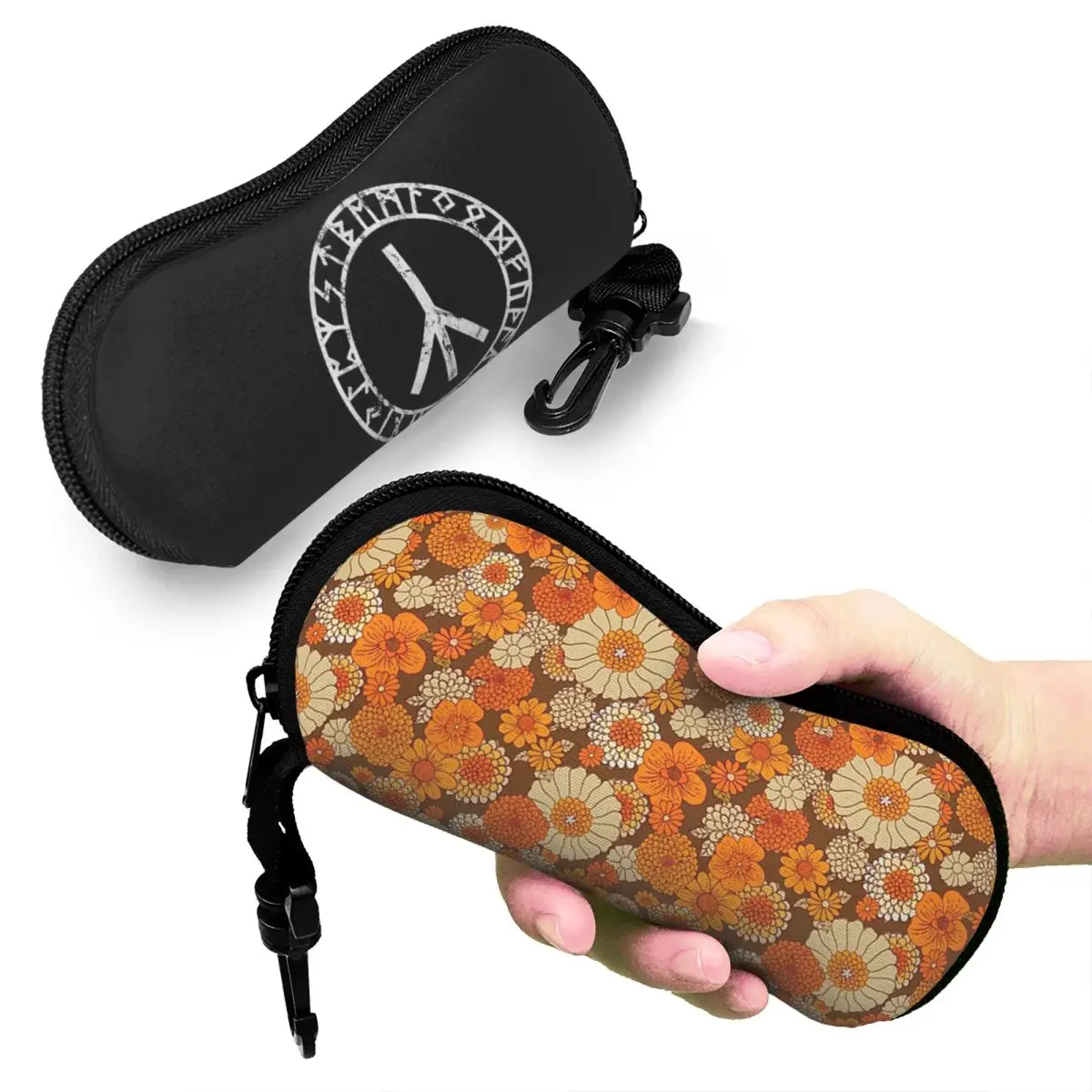 

70s Retro Daisies Vintage Flower Power Orange And Brown Boho Shell Glasses Case Sunglasses Box Women Men Soft Eyeglass Bag Pouch
