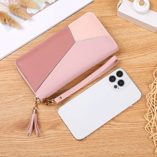 Fashion Zipper Wallets Womens Long Purses Handbags Coin Purse Cards Holder PU Leather Billfold Wallet 4 Women's Long Zipper Wallet – PU Leather Clutch Purse with Card Slots and Coin Pocket, Black / Blue – view 4