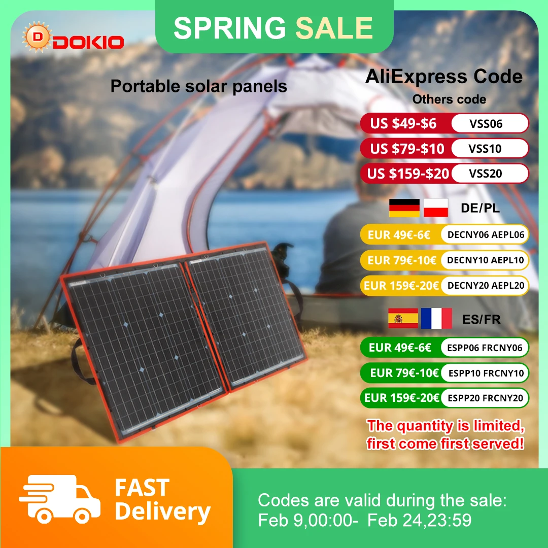 

Dokio 100W Flexible Foldable 18V Solar Panel with 12V Controller Kit Portable Solar Panel for Camping/Travel/RV