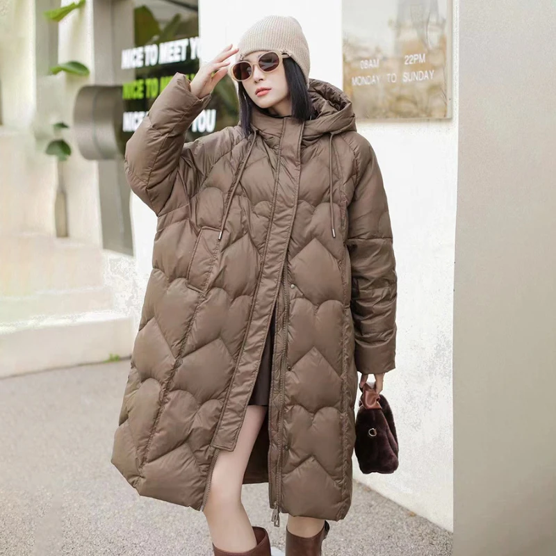 Winter Hooded Long Down Jacket Women\'s Coat Fluffy Windproof Warm 2024 New Thickened White Duck Down Loose Warm Casual Parkas