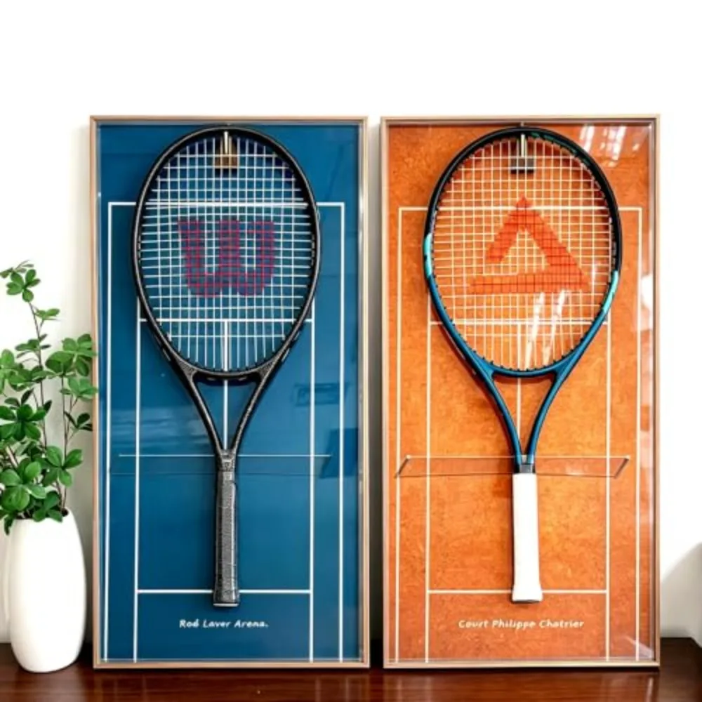 Tennis Racket Display Frame with Walnut Block & Copper Hooks – Showcase Your Vintage or Everyday Racket