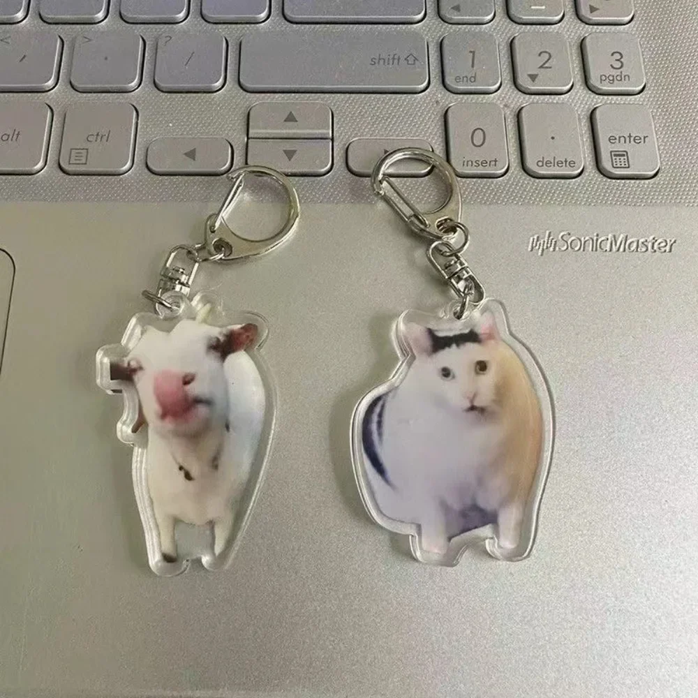 Rambling Goat Huh Cow Cat Meme Keychain Confused Cat Memes Cat Screaming with Paws on Its Head Cute Gift for Friend Keychains