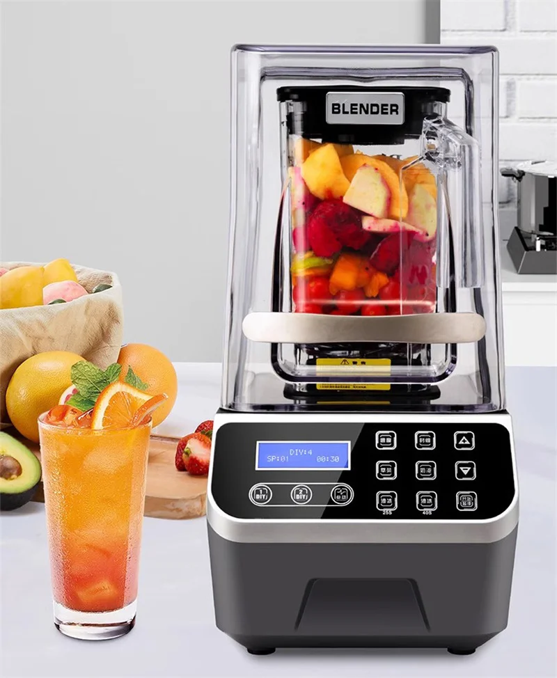 Commercial Smoothie Machine Fruit Milkshake Maker Juicer English Panel Low Noise Kitchen Ice Smoothies Blender Mixer 2200W