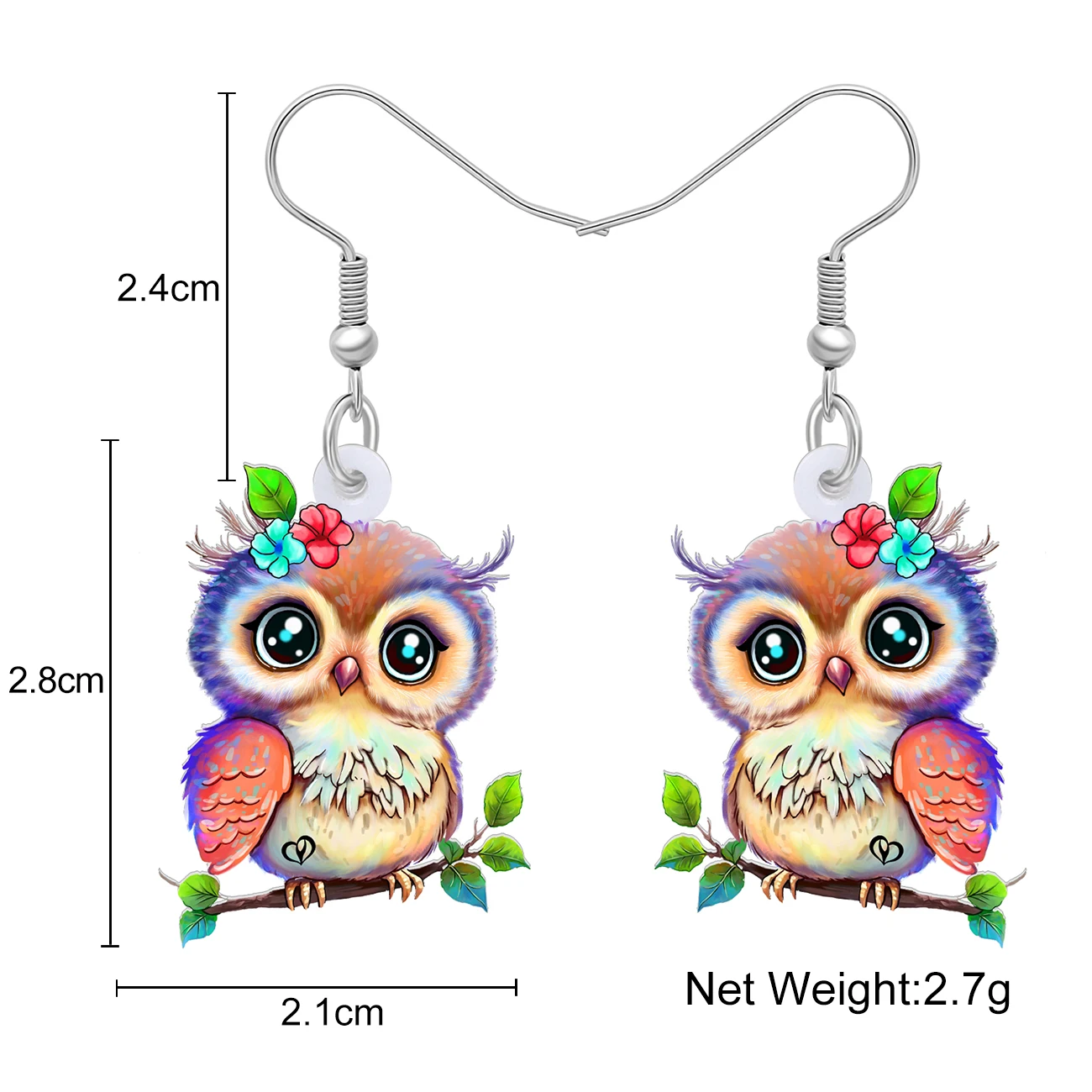 Bonsny Acrylic Colorful Spring Flowers Owl Earrings Sweet Birds Summer Dangle Drop Charms For Women Girls Gifts Fashion Jewelry