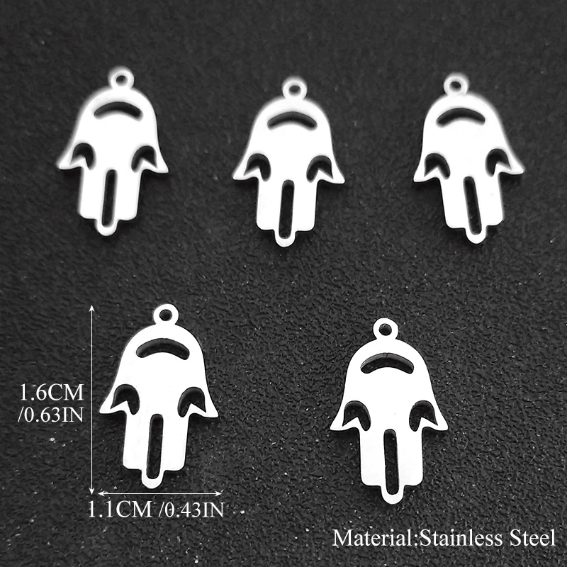 5PCS Hamsa Hand of Fatima Pendants for Jewelry Making Supplies Stainless Steel Silver Color Diy Earring Necklace Bracelet image 6