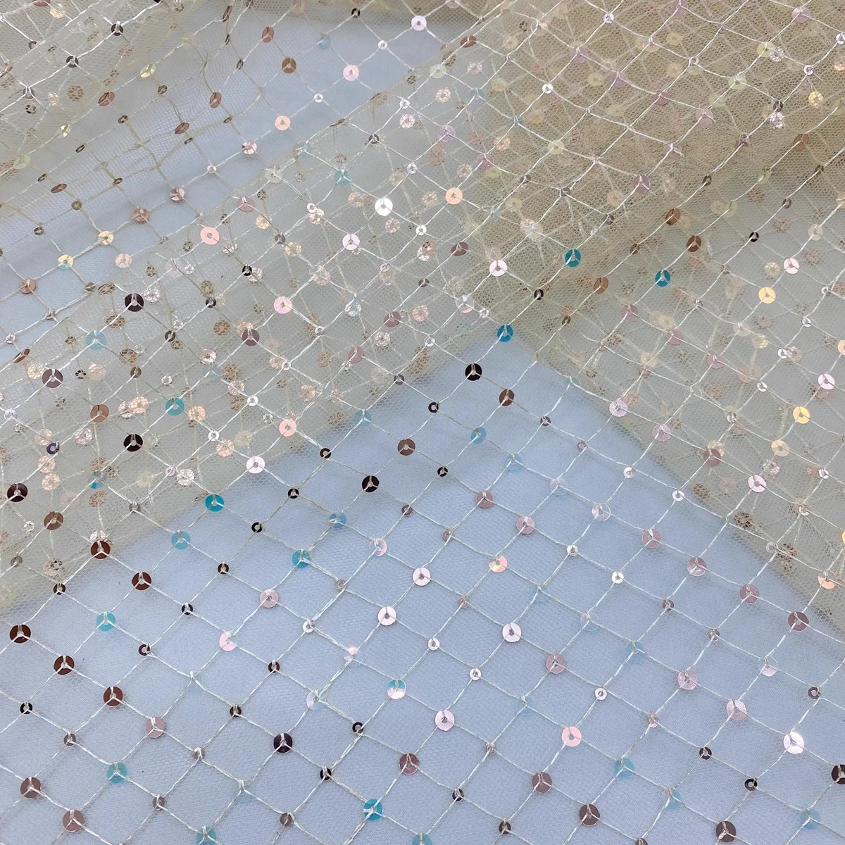 

Mesh lace checkered sequin embroidery fabric sewing wedding dresses formal dresses stage costumes background diy fabrics