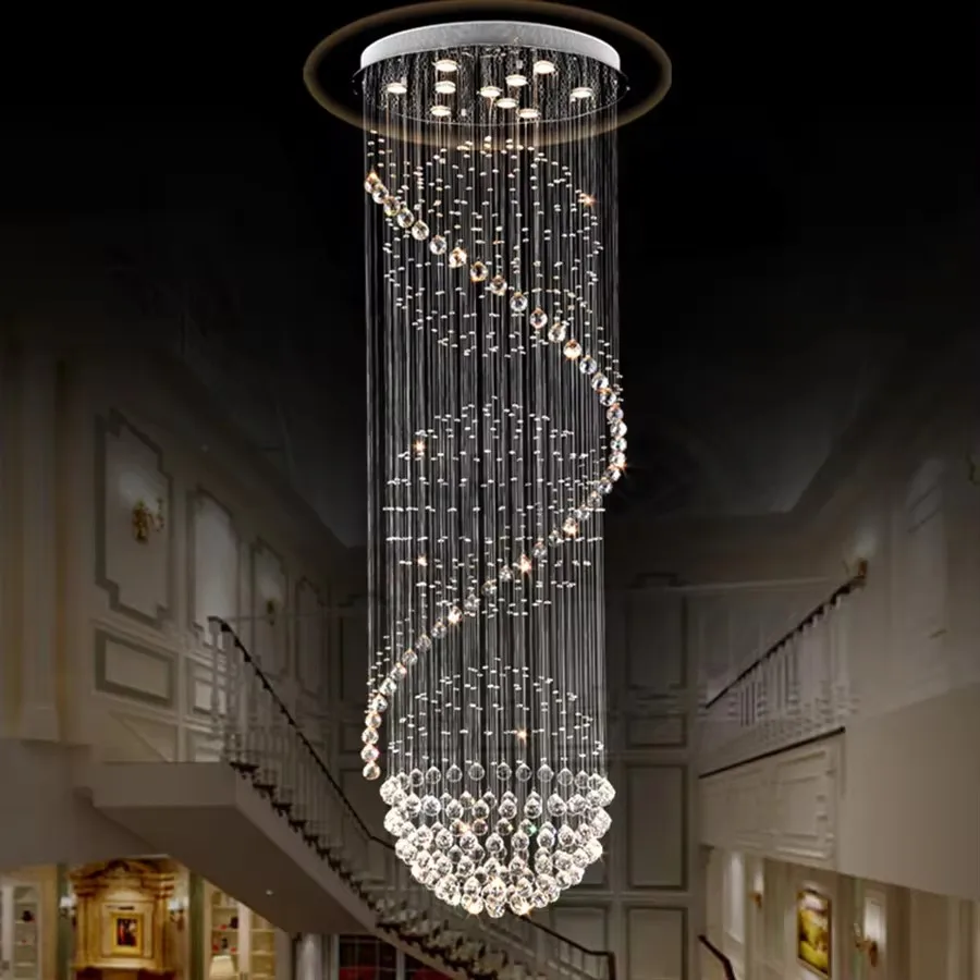 

Modern Long LED Spiral Living Crystal Chandeliers Lighting Indoor Fixture for Staircase Stair Lamp Showcase Bedroom Hotel Hall