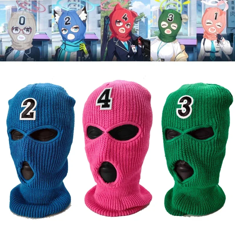 Game Blue Archive Cosplay Full Face Cover Headwear Sunaookami Shiroko 3 Hole Balaclava Knit Cap Outdoor Ski Face Mask