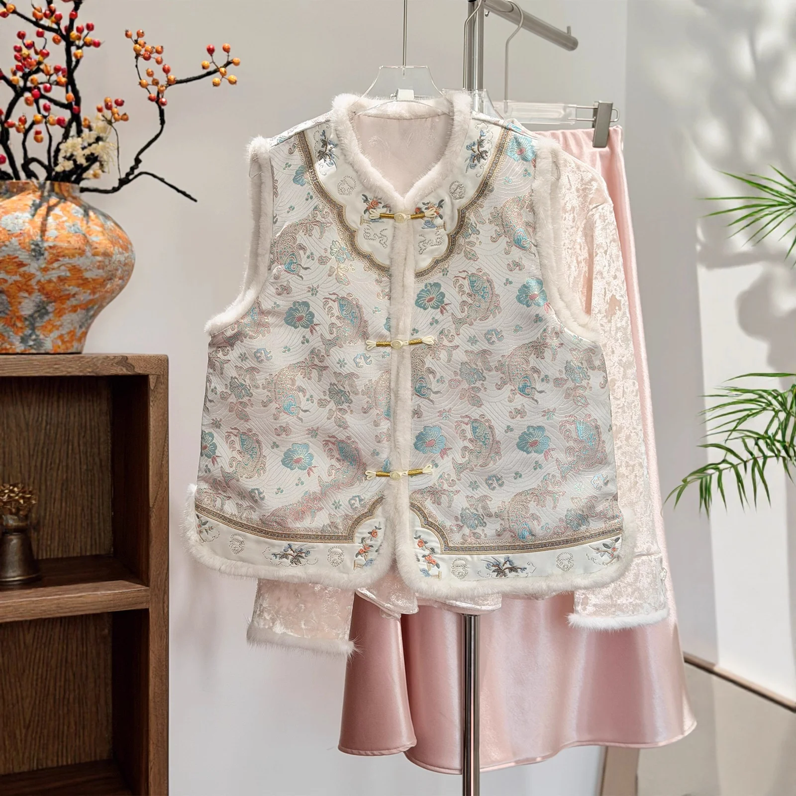 

Модный двусторонний утепленный хлопковый женский жилет-куртка в китайском стиле, вязаная верхняя одежда