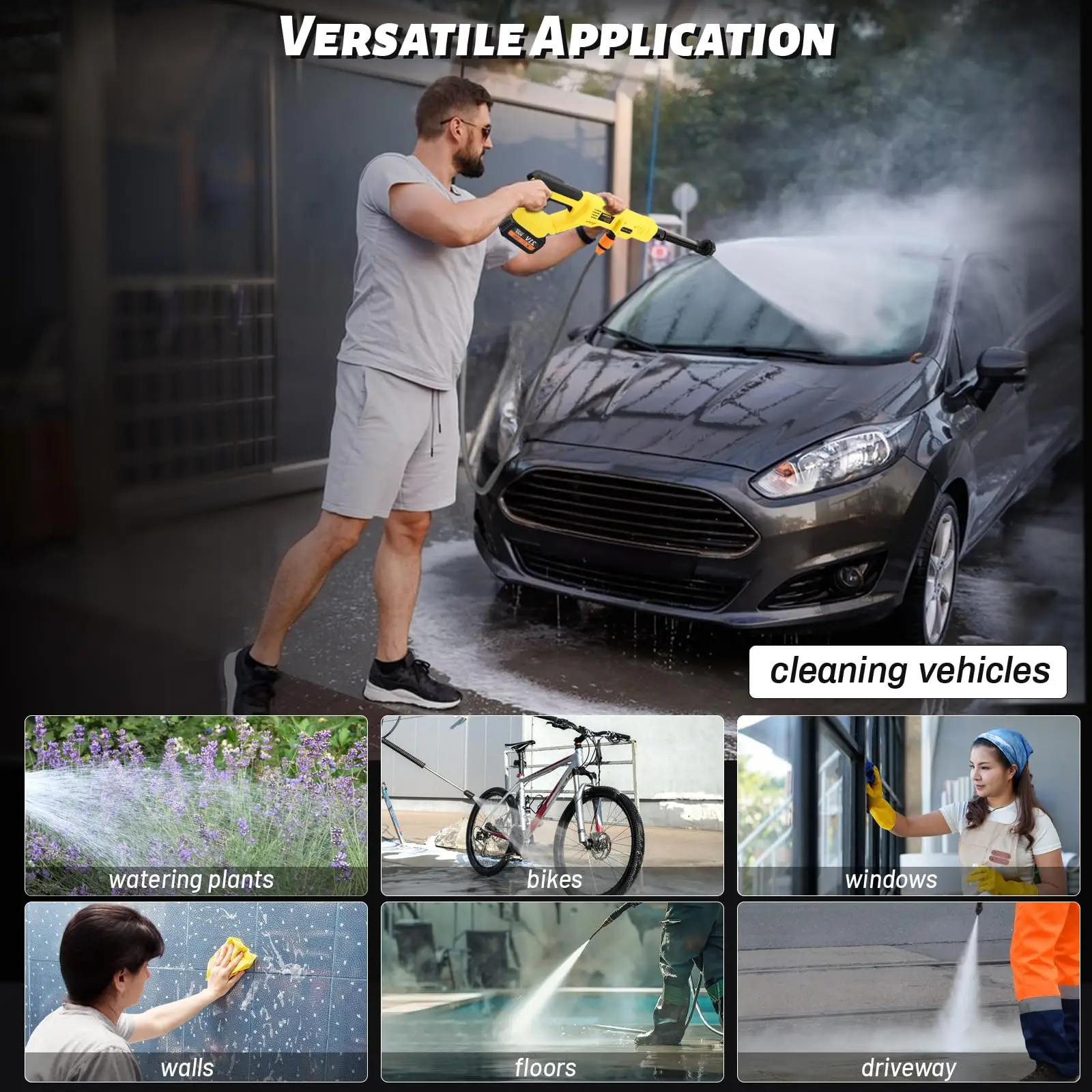 Compatible with Dewalt 20V Battery Cordless 6 IN 1 High Pressure Car Washer Gun Garden Irrigation Cleaning Tool view 4