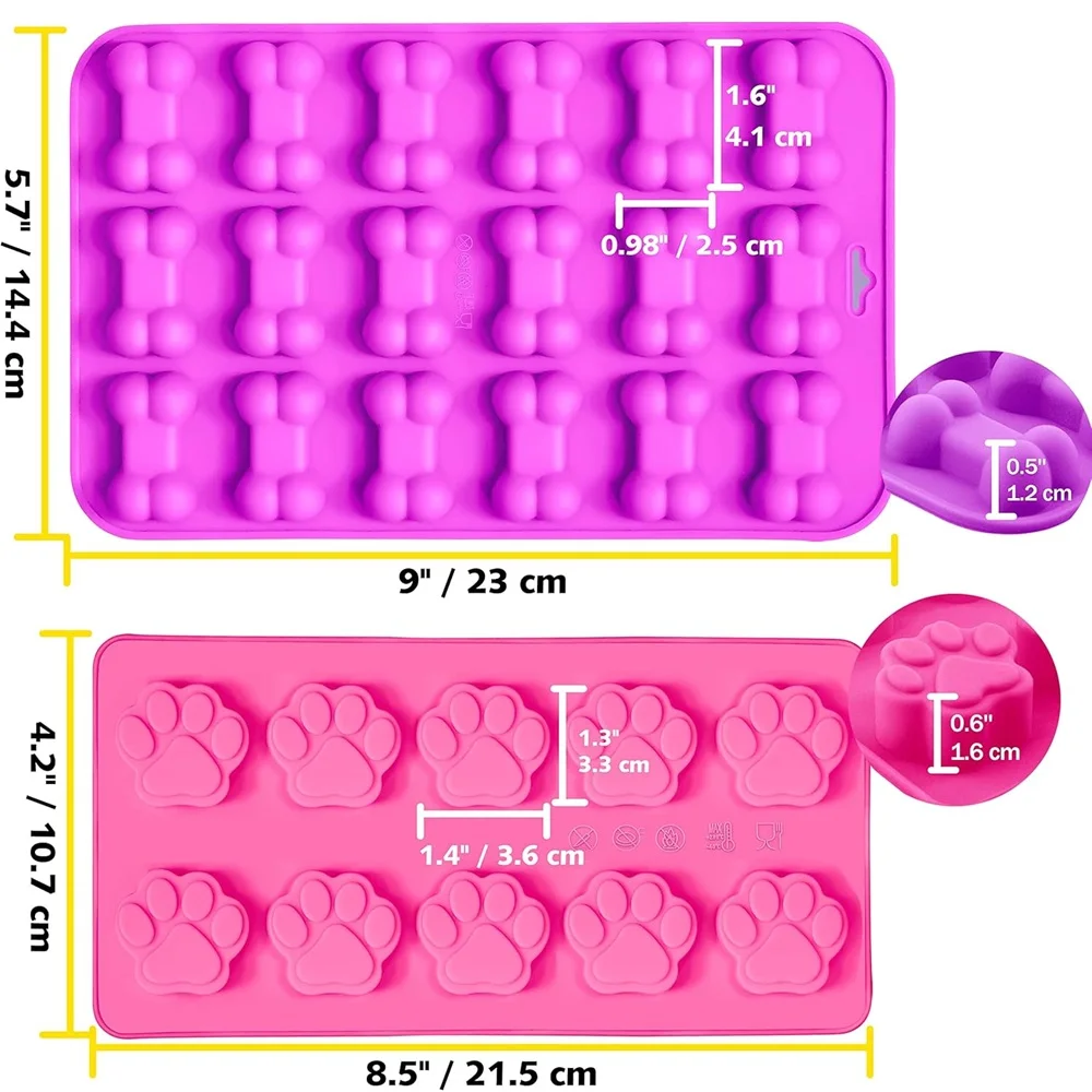 2PCS Set DIY Dog Paw Shaped Silicone Mold Candy Chocolate Baking Mold 3D Silicone Lollipop Mold Jelly Ice Cube Puppy Snack Molds