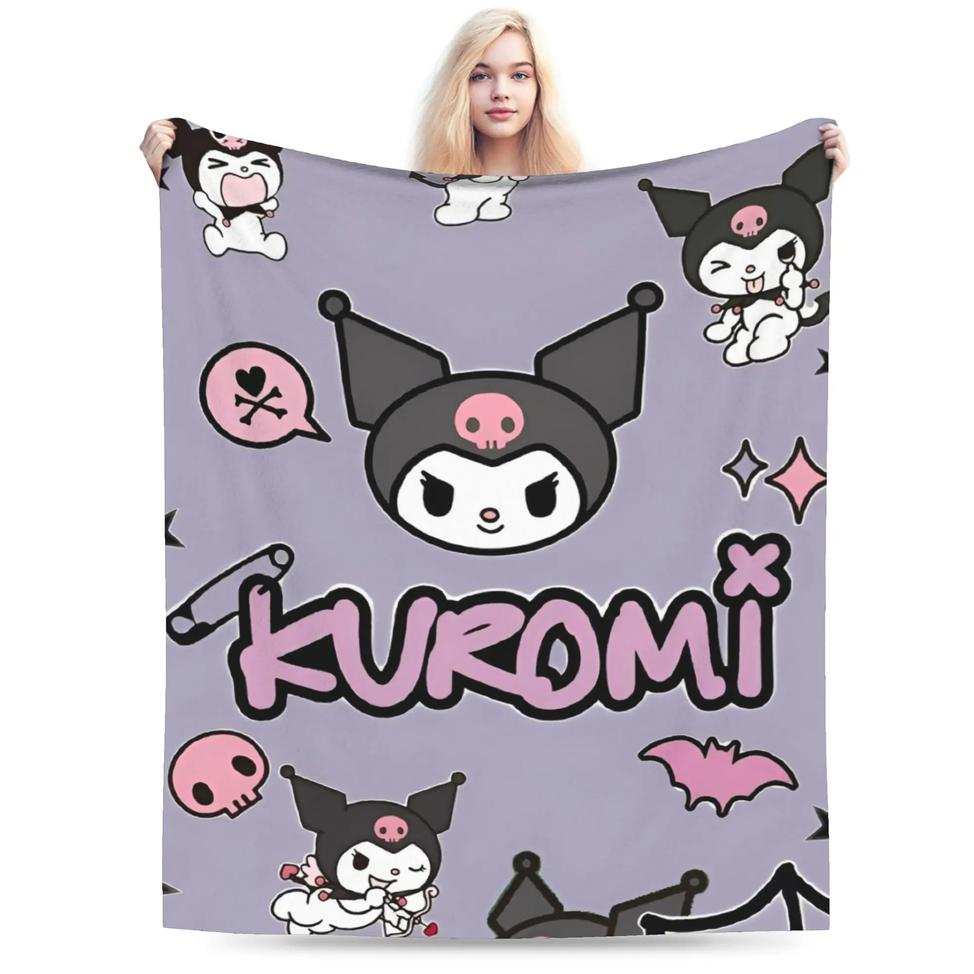 

Super Soft BlanketsGirls Boys Travel Cute Kuromi Bedding Throws Flannel Bedspread For Bedroom Comfortable Sofa Bed Cover