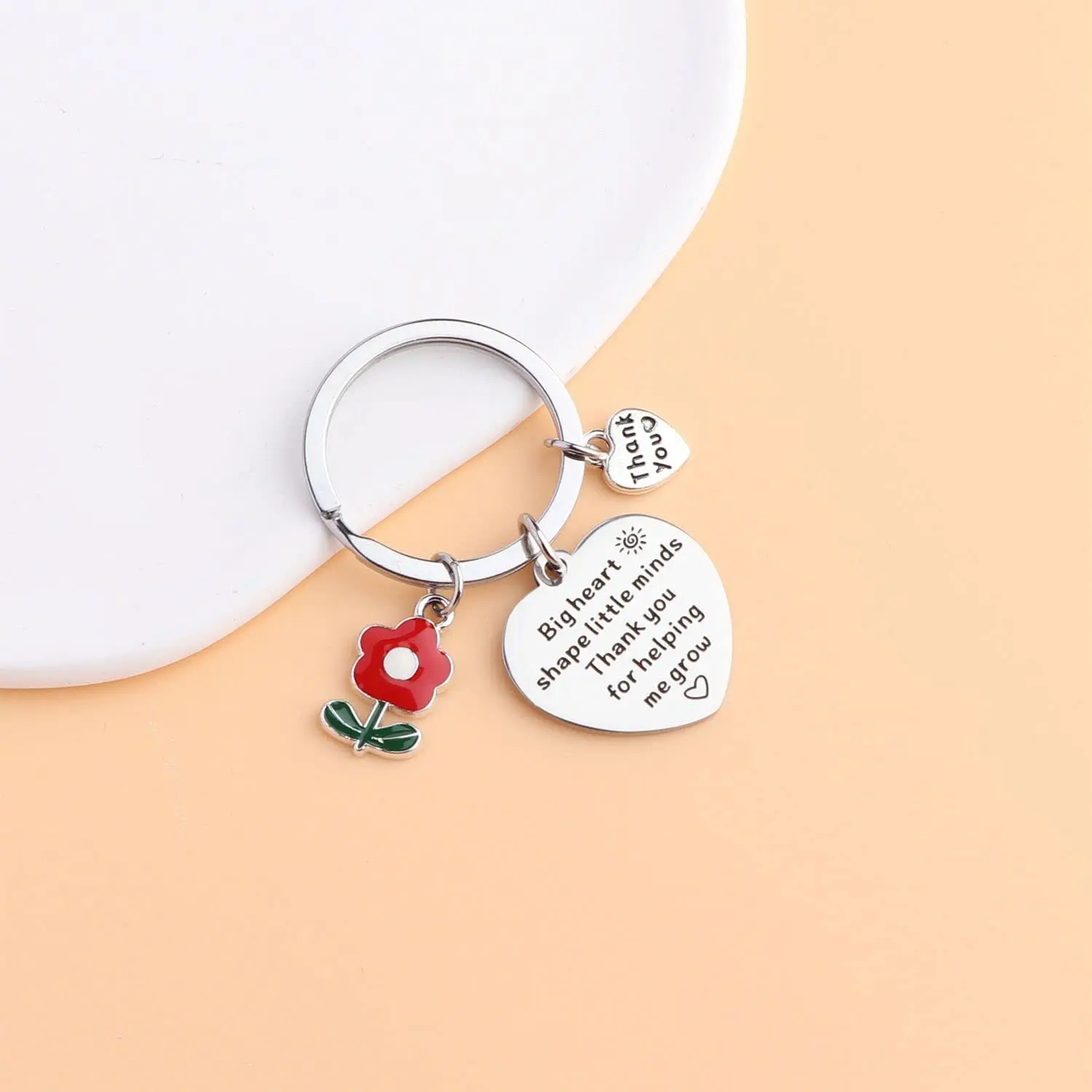 Shuangshuo البوهيمي زهرة قلادة المفاتيح الحب القلب سلسلة مفاتيح من الفولاذ المقاوم للصدأ شكرا لمساعدتي في نمو رسالة الملحقات #3