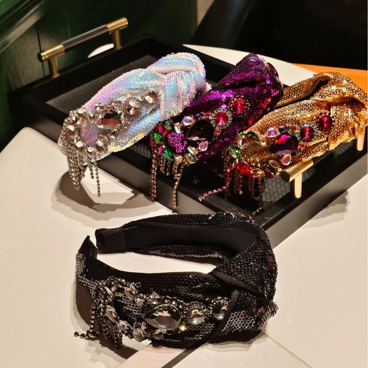 Hot Selling European and American Retro High-End Rhinestone Luxurious Tassel Headband