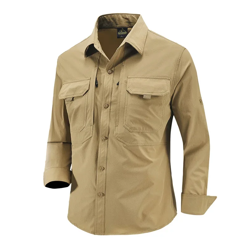 

Luxury Military Tactical Shirts Long Sleeve Men's Cargo Shirt Multi-pocket Outdoor Hiking Jacket Spring Autumn Tops Button Black