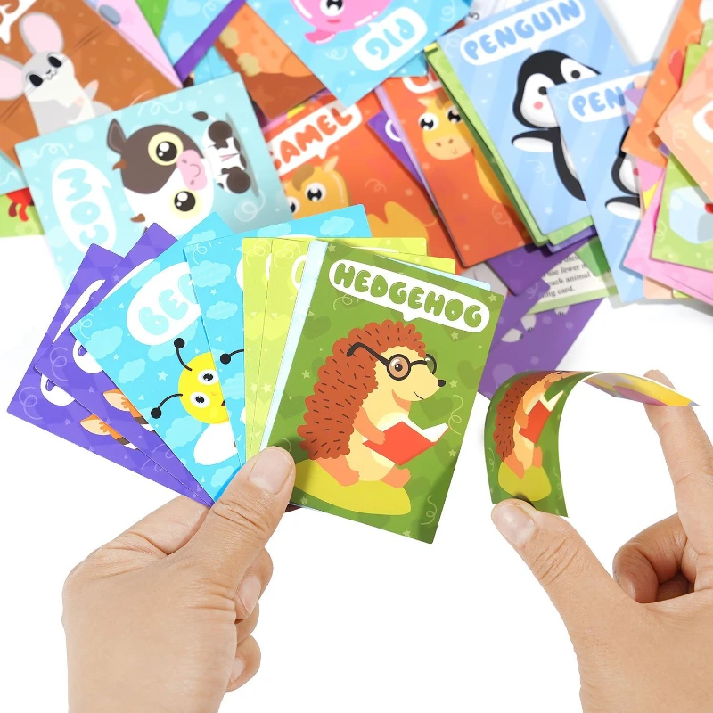 72 Sheets/box of Children's Animal Matching Cards, Learn English Words, Concentration Training, Early Education Learning Cards view 3