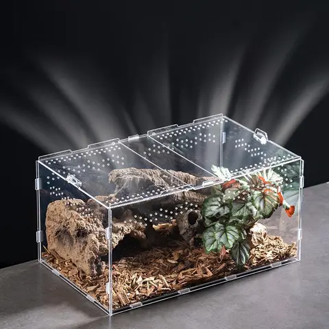 Acrylic Transparent Reptile Terrarium Breeding Box Turtle Cage Nano Arboreal Tarantula Enclosure Dearded Dragon Reptiles Habitat