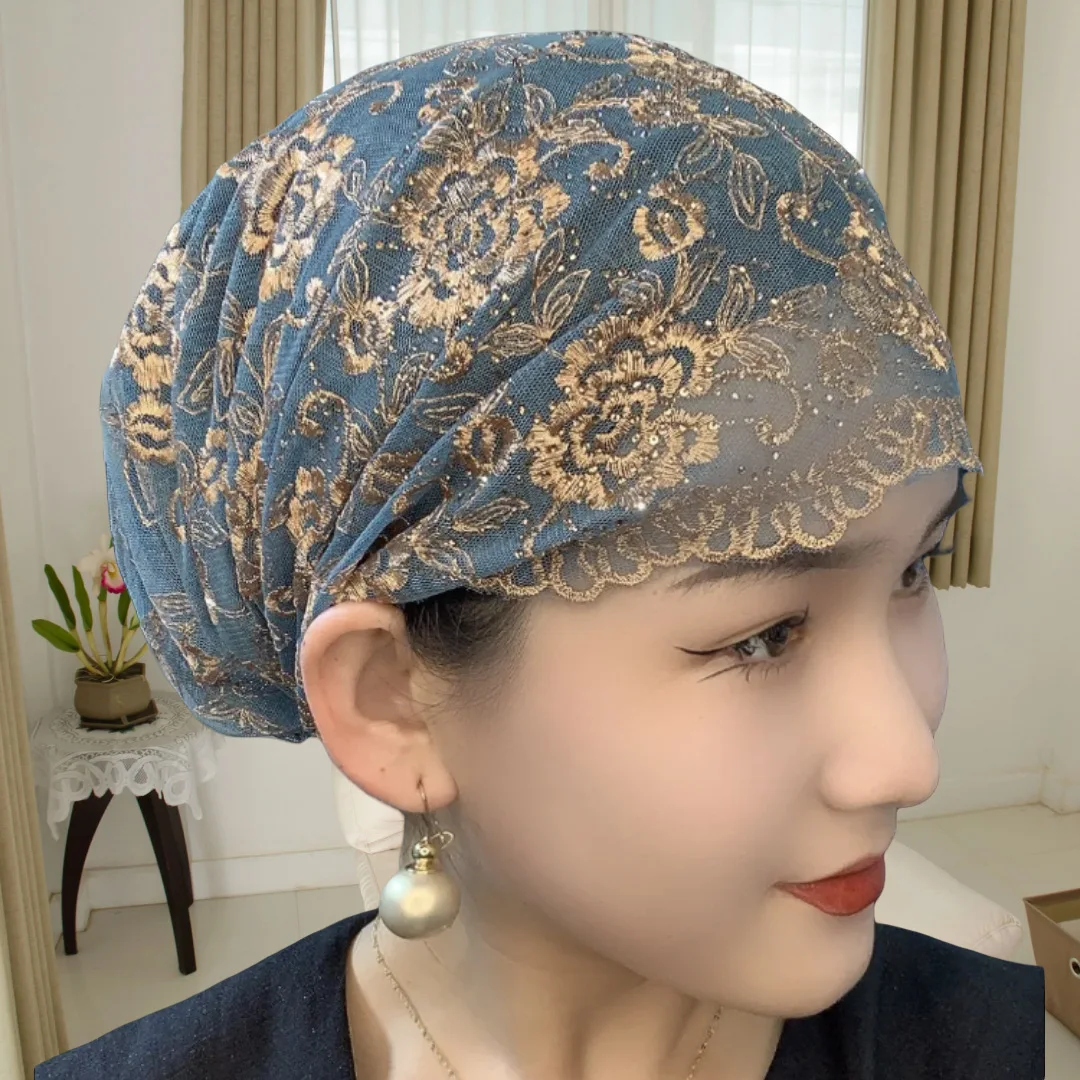 

Hot Lace Hats Embroidered Ethnic Caps for Women Beading Muslim Africa Fashion Prayer Hat Hijabs Versatile and Convenient Cap