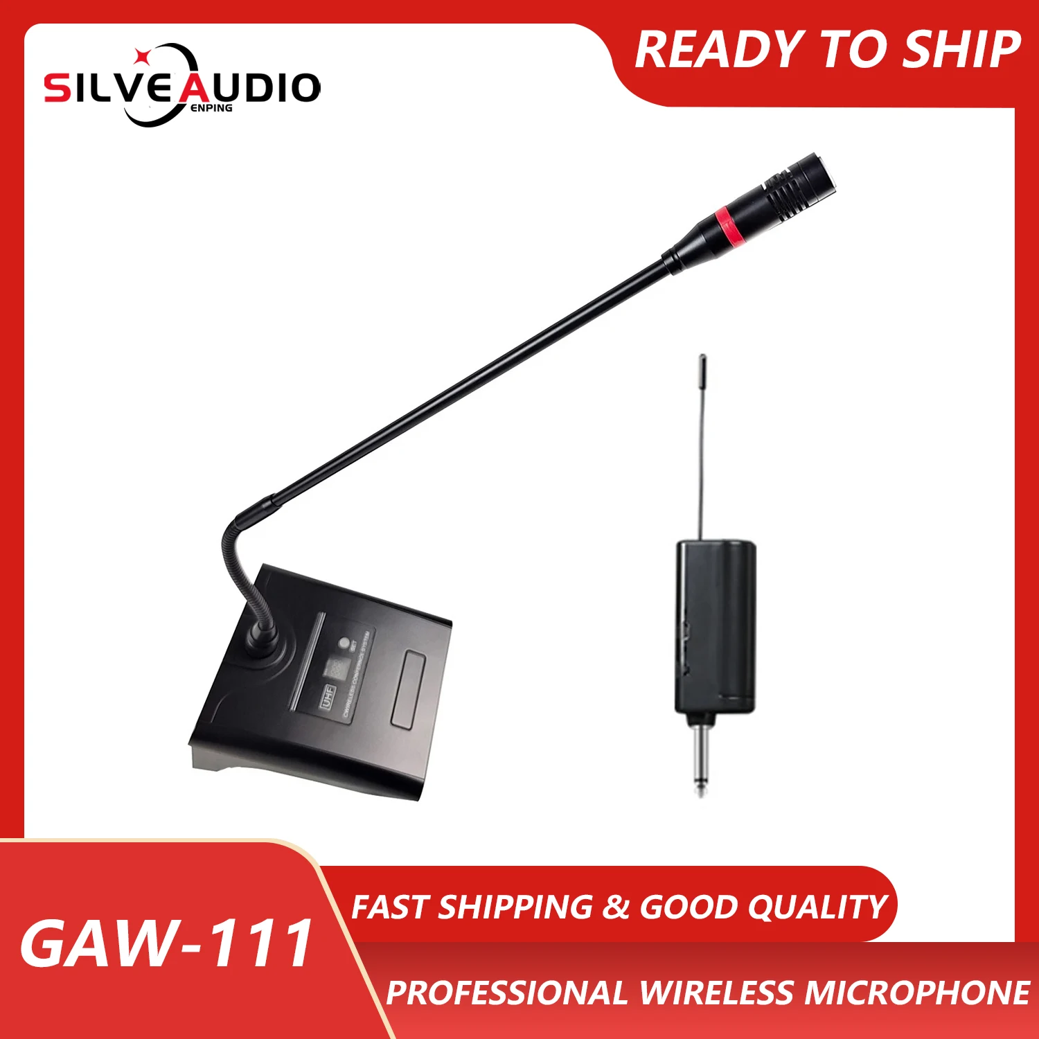 

GAW-111 Wireless Desktop Conference Microphone One on One Gooseneck UHF Microphone Teaching Computer Video Conference