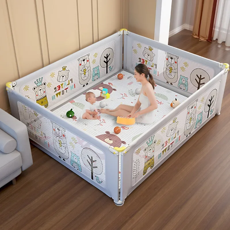 

BS177 | Cartoon Liftable Playpen, Baby Bed Fence with Dual-Use for Bed and Floor, Anti-Collision Playground for Children,