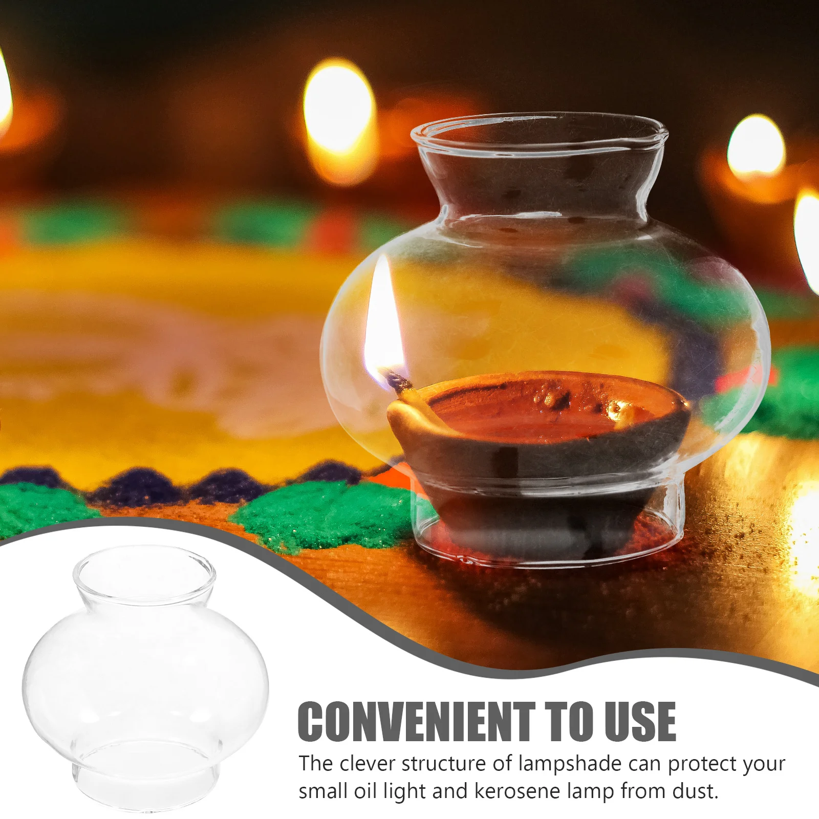 

Windproof Transparent Glass Oil Lamp Cover Lamp Accessory Temple Lampshade Small Oil Light Protective Durable Cover