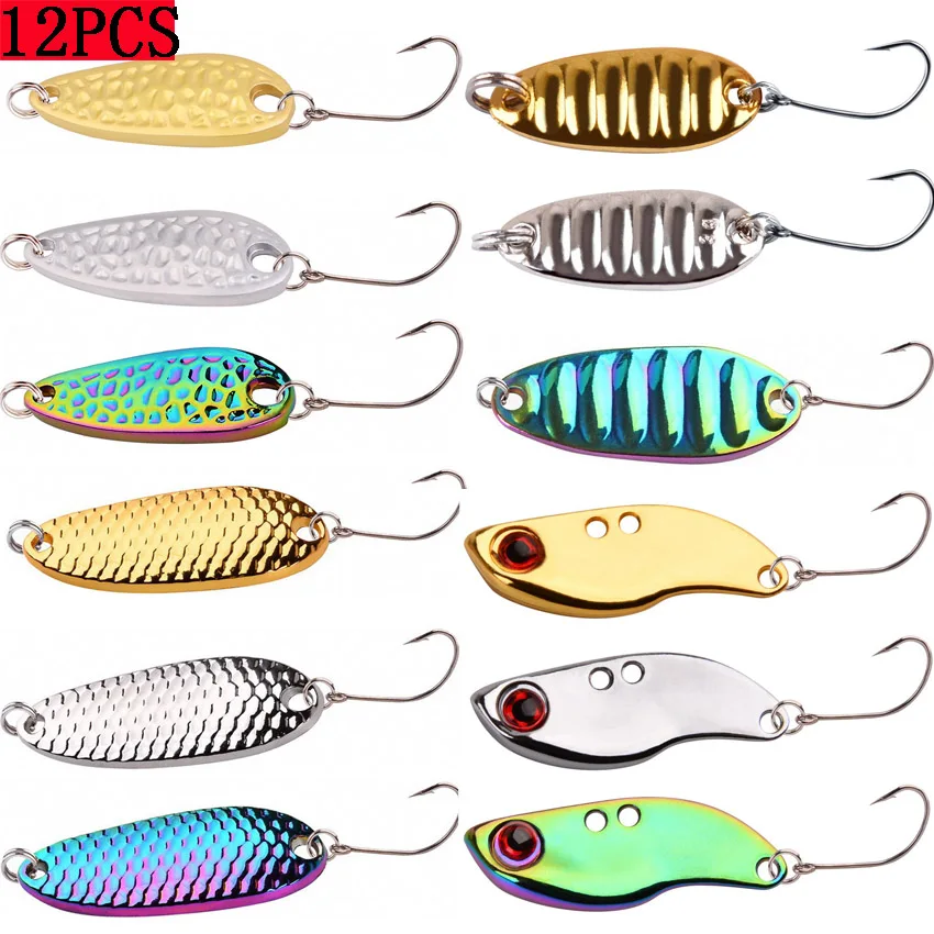 12Pcs Trout Bait 2.5g/3.5g/5g Metal Spoon Fishing Lure Set Wobbler Casting Jigging Tackle Accessories Pesca Chub