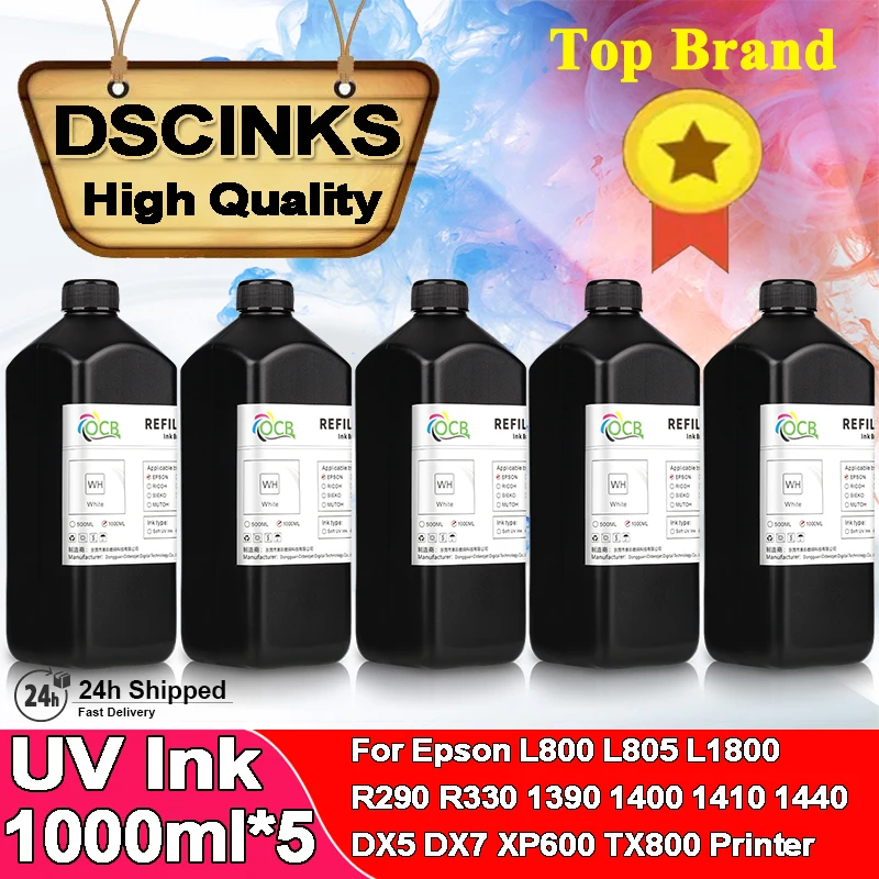 

5PCS White LED UV Ink For Epson L805 L1800 L800 R290 1390 7800 7880 TX800 XP600 DX5 DX7 Inkjet Printer Universal UV Curing Ink