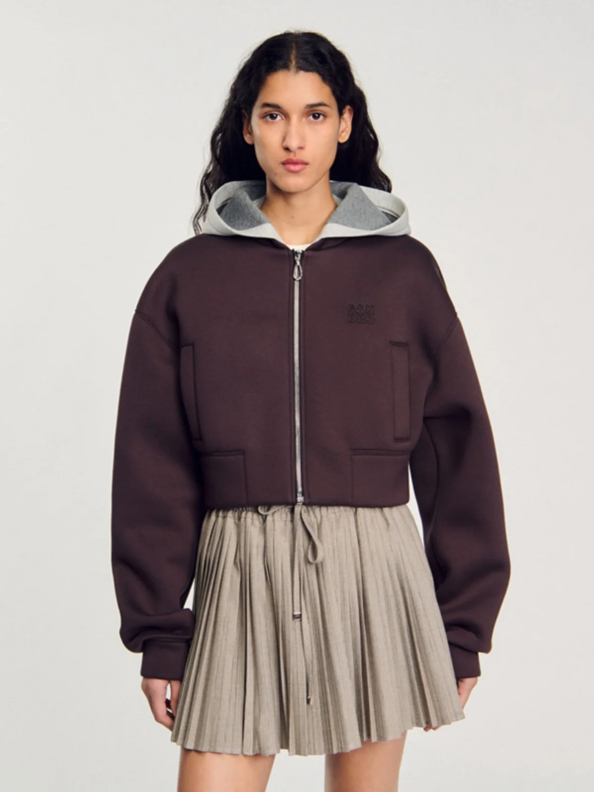 

MaSandeS Autumn Winter Women's Zipper Hooded Color Blo Sweater ort Coat Straight Cut Regular Sve Cotton Lined Commute ...