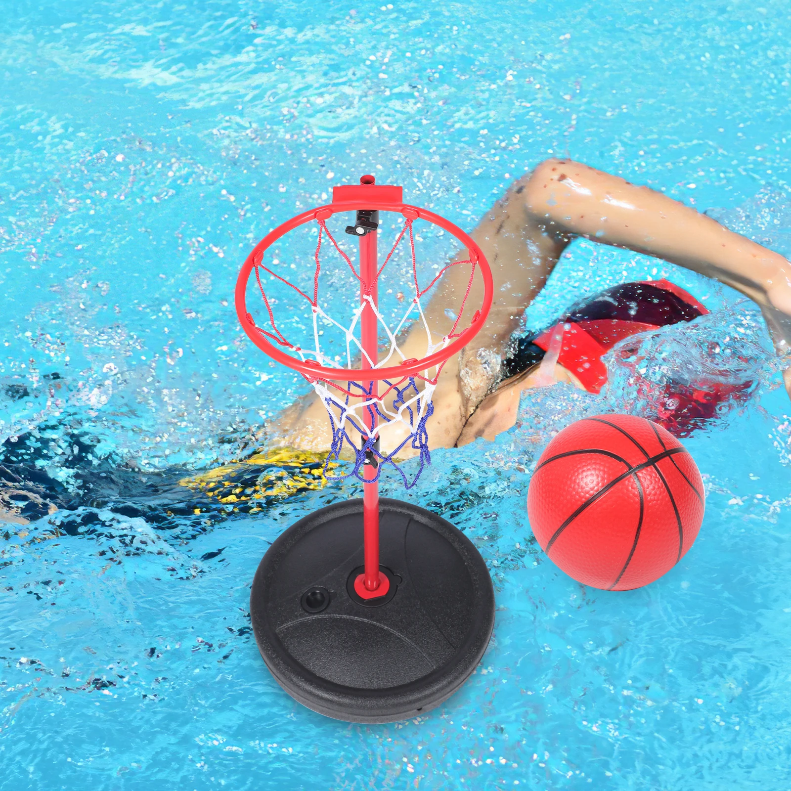 1 Set Schwimmender Basketballkorb für Spiele am Pool, abnehmbarer aufblasbarer Pool-Basketballrahmen, Ball, Schwimmbad, Party im Freien
